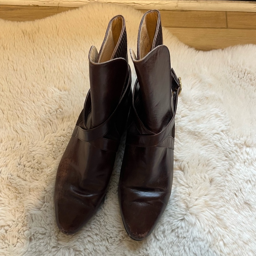 Salvatore Ferragamo Brown Ankle Boots with Gold Buckle - Picture 3 of 11